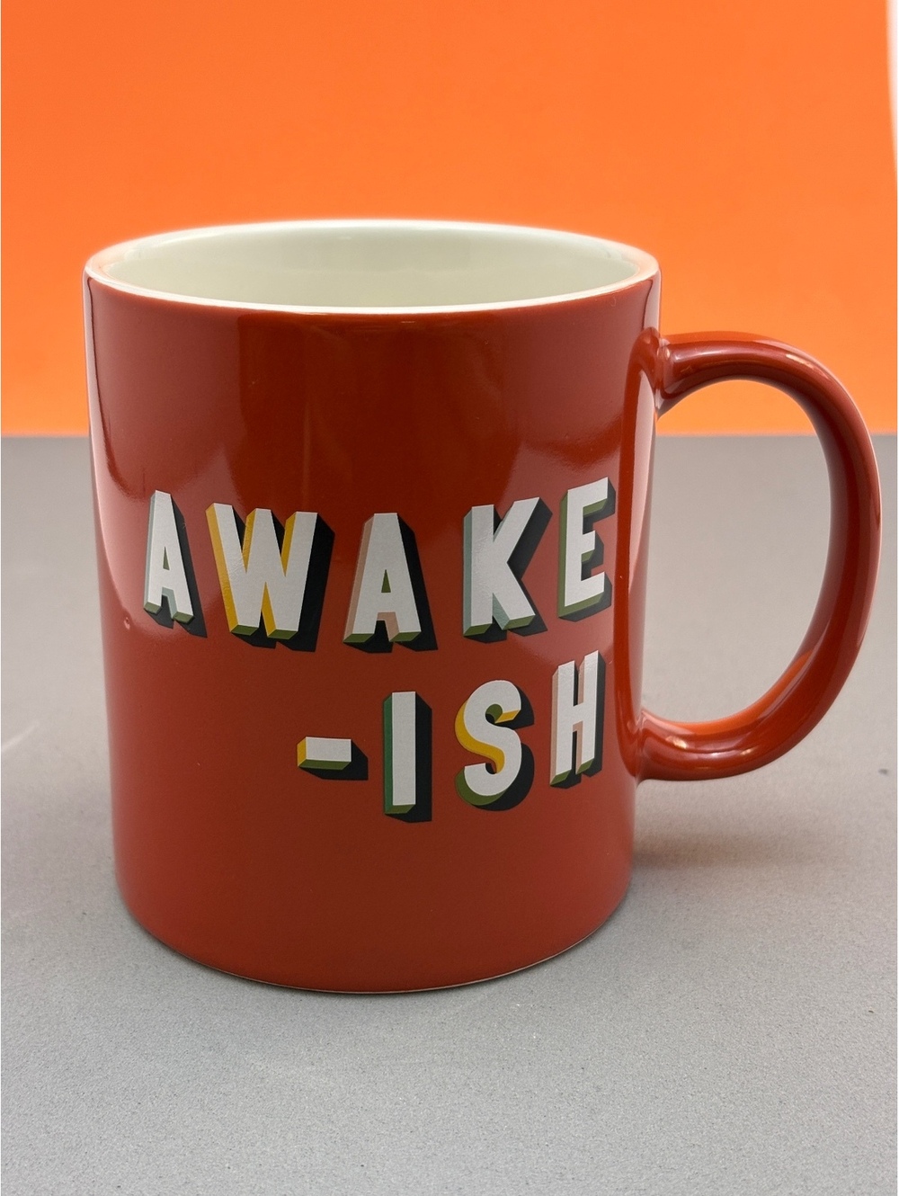 room essentials Red Stoneware Coffee Mug with 'AWAKE -ISH' Text